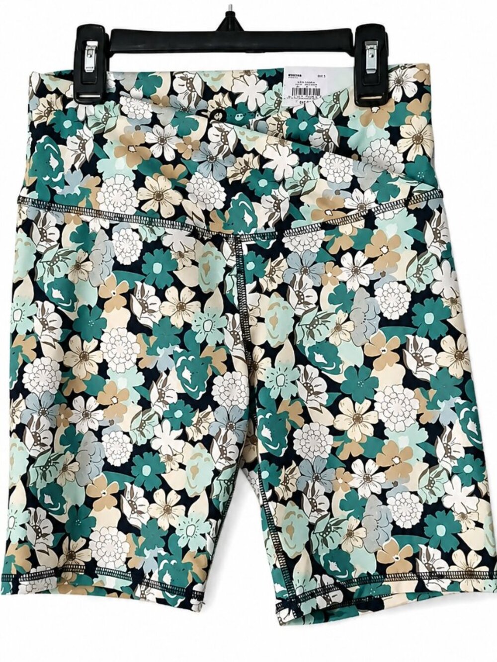 NEW small biker shorts 'sporty short', high rise, crossover waist. Floral. Yoga